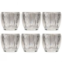 Article Photophore en verre lanterne avec rainures transparent Ø7cm 6 pcs