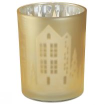 Article Lanterne verre argent or silhouette ville H12,5cm 4 pcs