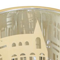 Article Lanterne verre argent or silhouette ville H12,5cm 4 pcs