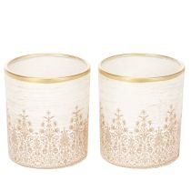 Article Lot de 2 photophores en verre avec motifs floraux dorés Ø8 cm H9 cm