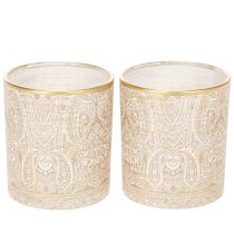 Article Photophore en verre motif paisley Ø8cm H9cm lot de 2