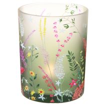 Article Lanterne en verre avec fleurs colorées été H12,5cm 3 pcs