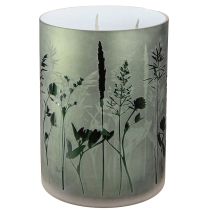 Article Lanterne grande déco en verre blanc vert motif prairie H24cm