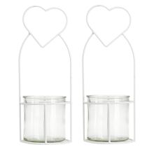 Article Lanterne Coeur Blanc Support Lanterne Verre Ø12cm H30cm 2pcs