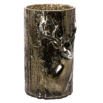 Article Lantern en verre avec tête de cerf et motifs d’arbres, 26 cm, vert-brun