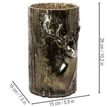 Article Lantern en verre avec tête de cerf et motifs d’arbres, 26 cm, vert-brun