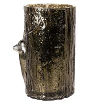 Article Lantern en verre avec tête de cerf et motifs d’arbres, 26 cm, vert-brun