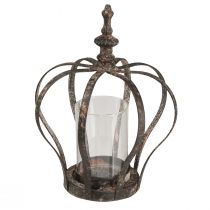 Article Lanterne couronne noir rouille avec verre bougie Ø14cm H18cm