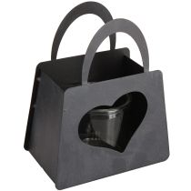 Article Lanterne Décoration Sac Métal avec Coeur Anthracite H18cm 2pcs