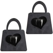 Article Lanterne Décoration Sac Métal avec Coeur Anthracite H18cm 2pcs