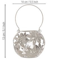 Article Photophore suspendu en métal gris avec motif floral Ø14 cm H13 cm