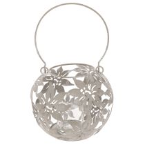 Article Photophore suspendu en métal gris avec motif floral Ø14 cm H13 cm