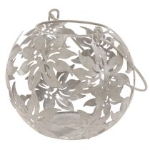 Article Photophore suspendu en métal gris avec motif floral Ø14 cm H13 cm