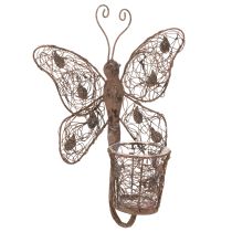 Article Lanterne en métal, décoration murale, papillon, finition rouille, 36,5 cm