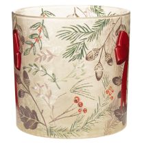Article Photophore en verre avec ruban rouge et branches d'hiver, 15 cm