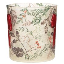 Article Photophore en verre avec motifs de branches de Noël et ruban rouge 8 cm, lot de 2