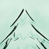 Article Photophore en verre turquoise avec motif de sapins en relief 16 cm