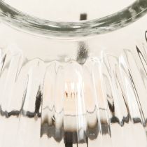 Article Photophore lanterne verre métal transparent noir Ø14,5cm