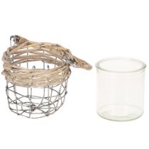 Article Porte-bougie chauffe-plat, verre, métal, osier, Ø10,5 cm, lot de 3