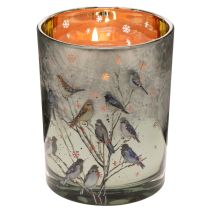 Article Photophore en verre avec oiseaux, design hivernal, 12 cm