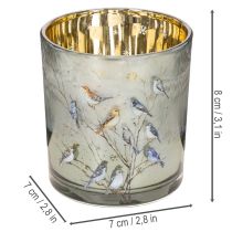 Article Photophores en verre avec motif oiseau et flocons de neige 8 cm - Lot de 2