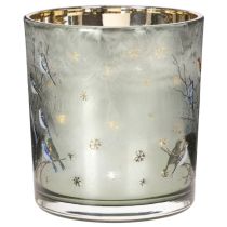 Article Photophores en verre avec motif oiseau et flocons de neige 8 cm - Lot de 2