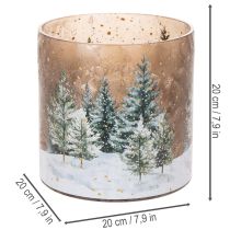 Article Photophore en verre décor forêt d'hiver motif neige 20 cm