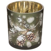 Article Lot de 2 photophores en verre avec motif branche de pin 8 cm