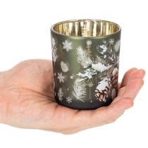 Article Lot de 2 photophores en verre avec motif branche de pin 8 cm