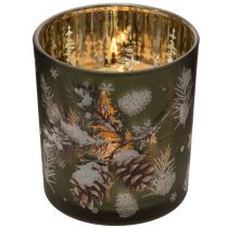 Article Lot de 2 photophores en verre avec motif branche de pin 8 cm