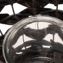 Article Porte-bougie chauffe-plat tressé, noir et marron, décoration estivale, Ø 31 cm H 25 cm