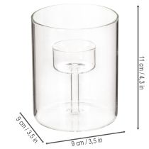 Article Photophore en verre transparent avec support pour bougie chauffe-plat, 11 cm
