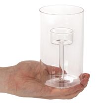 Article Lot de 2 photophores en verre transparent avec support pour bougies cylindriques 15 cm