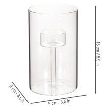 Article Lot de 2 photophores en verre transparent avec support pour bougies cylindriques 15 cm