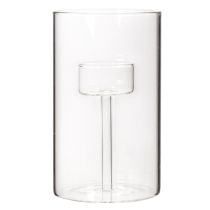 Article Lot de 2 photophores en verre transparent avec support pour bougies cylindriques 15 cm