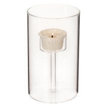 Article Lot de 2 photophores en verre transparent avec support pour bougies cylindriques 15 cm