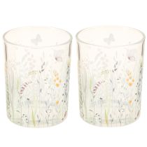 Article Lanterne décorative en verre à motif de papillons dans une prairie, pour une touche d'élégance dans votre intérieur, 18 cm, lot de 2