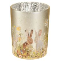 Article Lanterne décorative en verre avec motif de lapin de Pâques pour une touche printanière à la maison, 12,5 cm, lot de 2.
