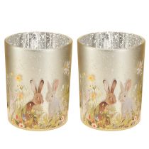 Article Lanterne décorative en verre avec motif de lapin de Pâques pour une touche printanière à la maison, 12,5 cm, lot de 2.