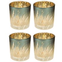 Article Lanterne décorative en verre avec motif d'herbe pour une ambiance chaleureuse, bleue, 8 cm, lot de 4.