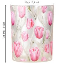 Article Lanterne élégante à motif de tulipe pour une décoration printanière d&#39;ambiance, 12,5 cm, 2 pièces.