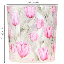 Article Lanterne décorative en verre à motif tulipe, idéale pour agrémenter votre intérieur au printemps, 8 cm, lot de 4.