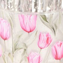 Article Lanterne décorative en verre à motif tulipe, idéale pour agrémenter votre intérieur au printemps, 8 cm, lot de 4.