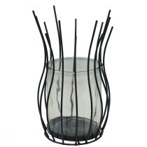 Article Lanterne verre métal décorative gobelet noir Ø17cm H27cm