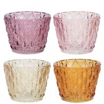 Lanterne verre photophore motif losange Ø7.5cm H6cm 4pcs