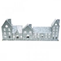 Article Décoration en métal pour bougies, village de maisons argenté, L52xH20cm
