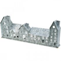 Article Décoration en métal pour bougies, village de maisons argenté, L52xH20cm