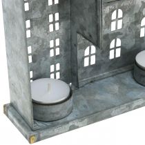 Article Décoration en métal pour bougies, village de maisons argenté, L52xH20cm