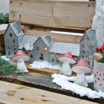 Article Décoration en métal pour bougies, village de maisons argenté, L52xH20cm