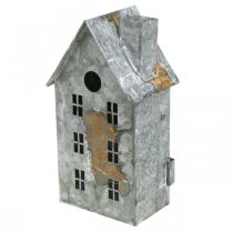 Article Lanterne maison métal shabby chic blanchie à la chaux, rouille H20cm